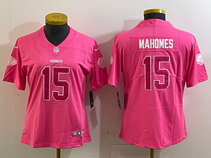 Youth Kansas City Chiefs 15 Mahomes Pink 2025 Nike Vapor Limited NFL Jersey style 1
